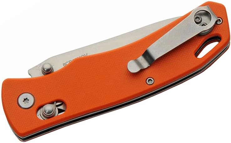 4.25" Orange Rolling Pocket Knife Edc Folding Knife Camping Knife Full Tang Clip Point Stainless Steel Blade With Satin Finish Orange G10 Handle Belt Clip