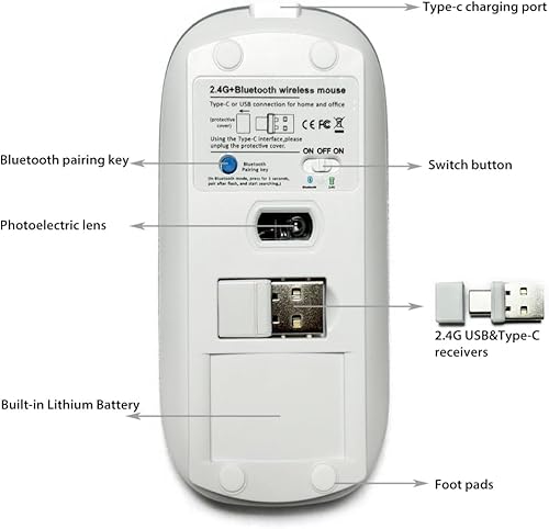 Miniatura 3 de Ratón Bluetooth recargable de 4 modos, Bluetooth 3.05.2+USB-2.4GTipo-C, ratón Bluetooth para MacBook ProMacBook AirOrdenador