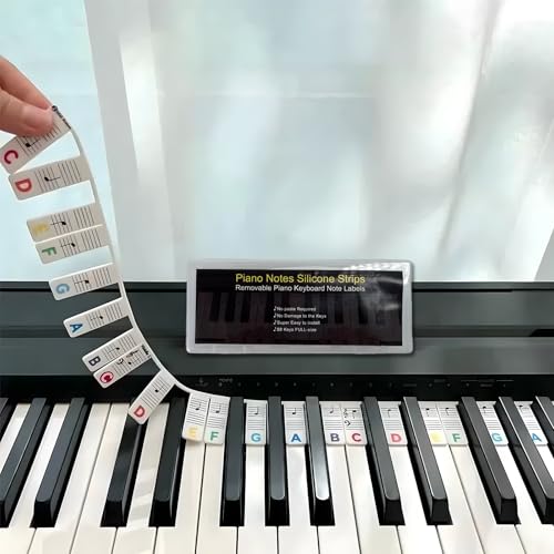 Piano Keyboard Stickers - Removable & Reusable Pianos Accessories Sticker,88-Key Full Size, Ideal Colorful Silicone Piano Note Guide Stickers for Beginner Learning