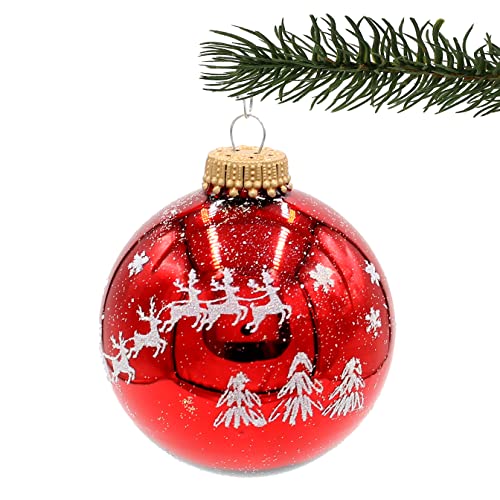 Dekohelden24 Lauschaer Christmas Tree Decorations, Set of 4 Christmas Tree Baubles in Shiny Red, Hand Decorated with Glitter - Image 3