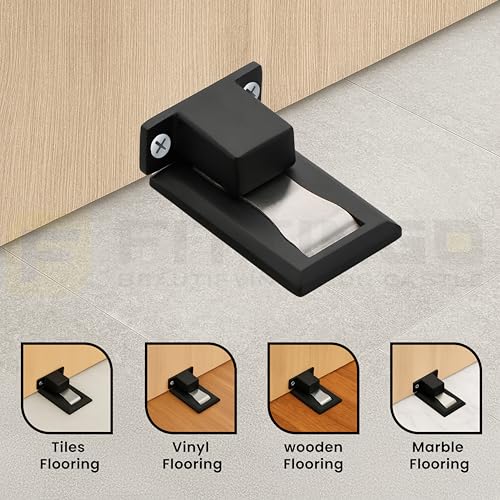 Image of Premium Concealed Magnetic Door Stopper /Stainless Steel Stopper Magnetic /Stylish Floor Mount Door Stopper for Home /Office and Hotels (Pack of 1, P. Black Finish)-| 3 Years Warranty |