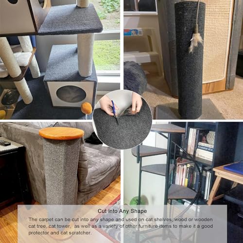 MIAOGE®[200cmx40cm] Selbstklebend Kratzteppich Katze Wand,Kratzmatte Katze,Kratzbretter Wand,Kratzbrett Katzen,Katzen Kratzwand,Katzenkratzbretter(Dunkelgrau, 1 Stück)