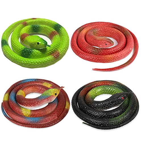 Rubber Snakes to Keep Birds Away – Realistic Fake Rubber Snakes for Garden Props to Scare Birds, Squirrels, Mice and Pranks (4 Pieces)