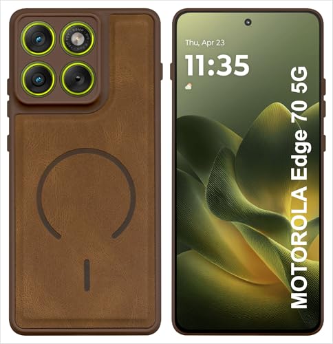 Image of SBMS Back Cover for Motorola Edge 70 5G | Ultra Slim Soft Rubberised Hard Case | Oil Feel Soft Leather Back | Mag-Safe Design (Mag-Safe Not Support) | Camera Protection Case for Moto Edge 70 (Brown)