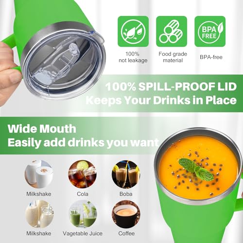 Image of 30 oz Tumbler with Handle, Stainless Steel Insulated Tumbler with Lid and Straw, Double Wall Vacuum Coffee Mug Tumbler, Insulated Coffee Thermal Cup for Cold and Hot (Fruit Green)