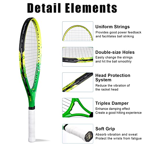 Bo'weiqi 21" Kids Tennis Racket For Aged 6-8, Lightweight Toddler Tennis Racquet With Shoulder Strap Bag, Including 1 Tennis Racket And 1 Replacement Grip Tapes (Green+Yellow) #TOP1