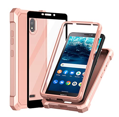 Ailiber for Nokia C100 Phone Case with Screen Protector 2 Layer Structure Protection Shock-Absorbing Corners TPU Bumper Heavy Duty Rugged Protective Cover - Rose Gold