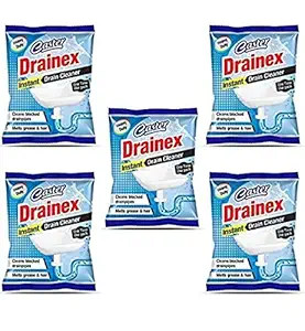 CASTER Drainex Drain Cleaner Powder Removes Blockages in Pipes, Sinks And Septic Tanks (50 Gram) - Pack Of 5