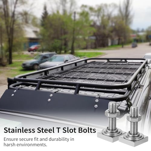 Image of 12 Pcs T Slot Bolts, M8x30 mm (1.18 inch) Four Square Head T-Bolts, Stainless Steel T-Track Bolt Adapters with Washers & Nuts for Roof Rack Cross Bars, Bike Kayak Racks
