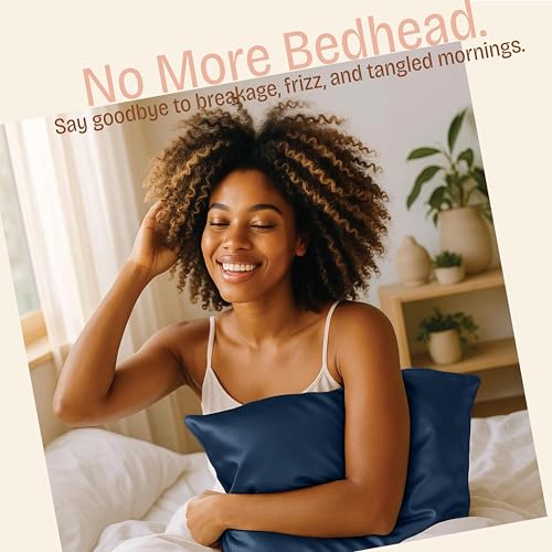 Image of BLISSFORD Satin Pillowcase with Zipper, for Hair and Skin Care, Feels Soft and Cool Like a Silk Pillowcase, Satin Pillow Cases 2 Pack, Slik Pillow Cover, Navy - Standard Size, Set of 2