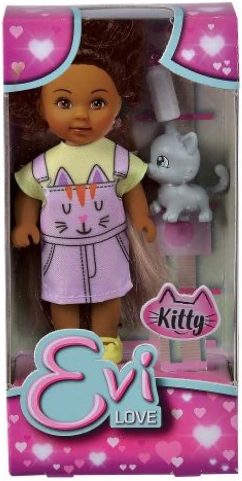 Simba Evi Love Little Kitty, 6-inch Height, Multicolor - with Kitty and Drinking Bottle, for Girls, Birthday Gift, Collection