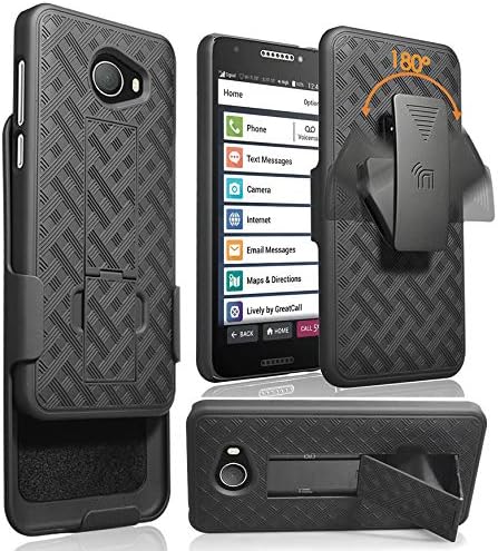 NakedcellphoneJitterbug Smart2 Case with Clip, [Black Tread] Kickstand Cover with [Rotating/Ratchet] Belt Hip Holster Combo for GreatCall Jitterbug Smart2 Phone (5049SJBS2, Smart-2)