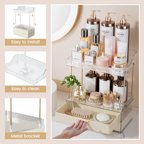 Image of Delamu 4-Tier Makeup Organizer, Bathroom Counter, 2 Drawers,Cream White