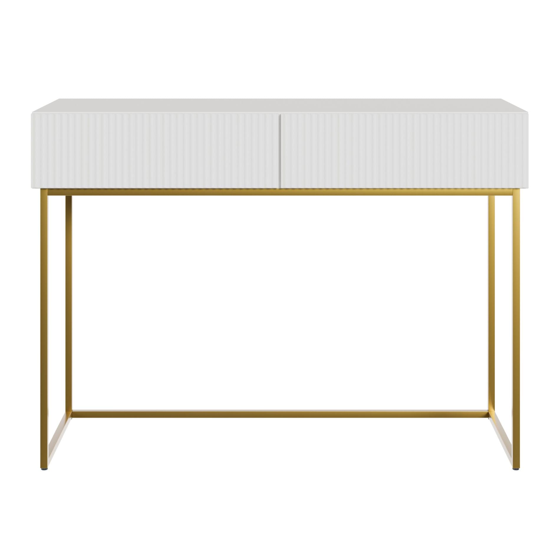 Selsey Toeletta Da Trucco Con 2 Cassetti 110 x 79 cm Con Gambe Dorate Tavolo Da Trucco Postazione Trucco Bianco Veldio