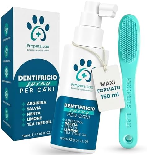 Propets Lab Dentifricio Spray per Cani 150 Ml Pulizia Denti Cane Combatte Alito Cattivo e Tartaro con Spazzolino per Cani Incluso, Dentifricio per Cani Antitartaro Naturale Ideale Anche per Gatti