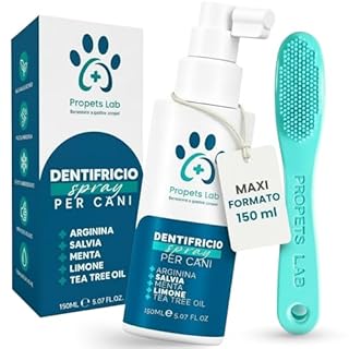 Propets Lab Dentifricio Spray per Cani 150 Ml Pulizia Denti Cane Combatte Alito Cattivo e Tartaro con Spazzolino per Cani Incluso, Dentifricio per Cani Antitartaro Naturale Ideale Anche per Gatti