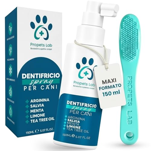 Propets Lab Dentifricio Spray per Cani 150 Ml Pulizia Denti Cane Combatte Alito Cattivo e Tartaro con Spazzolino per Cani Incluso, Dentifricio per Cani Antitartaro Naturale Ideale Anche per Gatti
