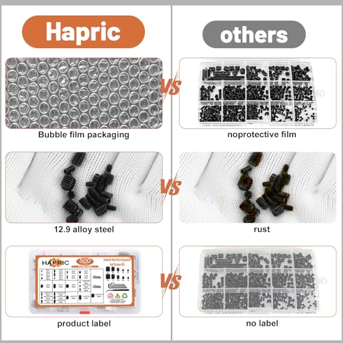 image for Hapric 500 Pcs 25 Size Set Screws Metric&SAE Set Screw Assortment Kit 