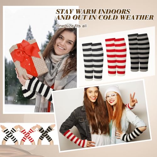 Image of Therwen 6 Pairs Knit Leg Warmers Arm Warmers Set for Women Cable Knit Leg Warmers Knee Warmers Thigh High Socks