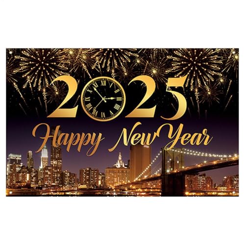 Happy New Year Sfondo - fotografico in oro nero sfondo 2025 banner puntelli per cabina fotografica decorazione per feste di Capodanno festivo per la casa decorazioni