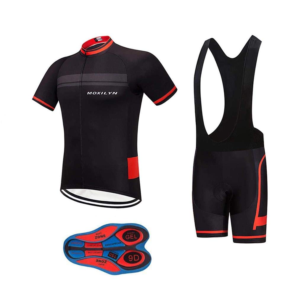 Men's Quick-Dry Cycling Jersey Set Road Bike Bicycle Shirt + Bib Shorts with 9D Gel Padded MTB Riding Clothing kit, C47-set, 3XL=Height: 6'2"-6'3" Weight: 180-220lbs