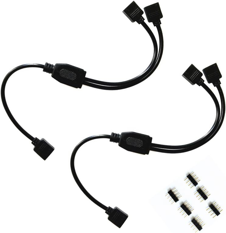 2PCS Black 4 Pins LED Splitter Cable LED Strip Connector 2 Way Splitter Y Splitter for One to Two RGB 5050 3528 Light Strips with 6X Male 4 Pin Plugs -29.5cm/11.6inch Long