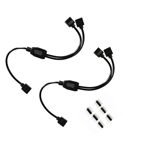 2 conectores de tira LED negros de 4 pines, divisor en Y de 2 vías, para tiras de luz LED RGB 5050 3528, 11.6 in/11.6 pulgadas de largo