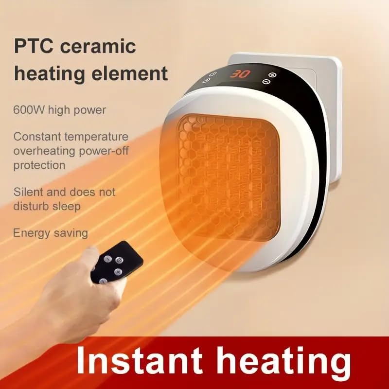 Miniatura 4 de Calentador de espacio portátil enchufable, calentador de pared pequeño de 600 W para uso en interiores, termostato y temporizador ajustables,