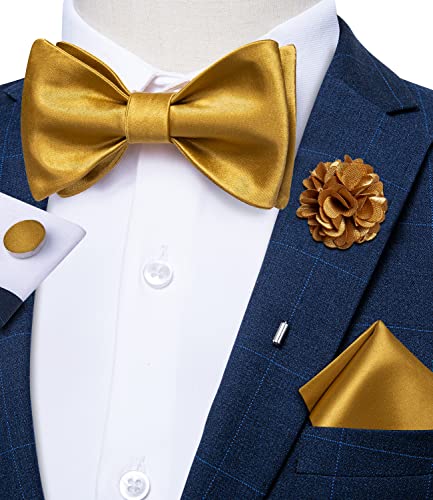 Image of DiBanGu Solid Color Bow Ties for Men Formal Satin Self Tied Bowtie with Lapel Pin Pocket Square Cufflinks for Wedding Party