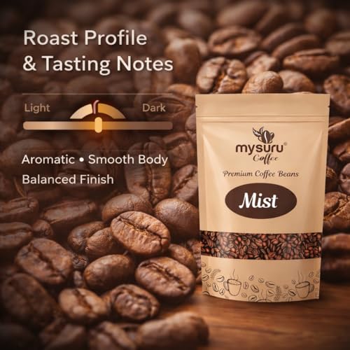 Image of MYSURU COFFEE Premium Whole Roasted Beans [250g - MIST] | Pure Arabica - 100% | Cafe Blend Medium Roast Fresh Single Origin Coffee