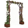 VINGLI Wooden Garden Arbor with Planter, Wedding Arch for Ceremony, Wood Garden Arbour Trellis for Plant Climbing, Pergola for Garden Backyard, Lawn, Outdoor (Dark Brown)