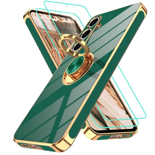 Gritup for Galaxy S24 FE Phone Case | 2Pcs Screen Protector | 360° Rotation Ring Holder Magnetic Kickstand, Plating Gold Edge Soft TPU Shockproof Protective Cover for Samsung S24 FE, Green - image 1