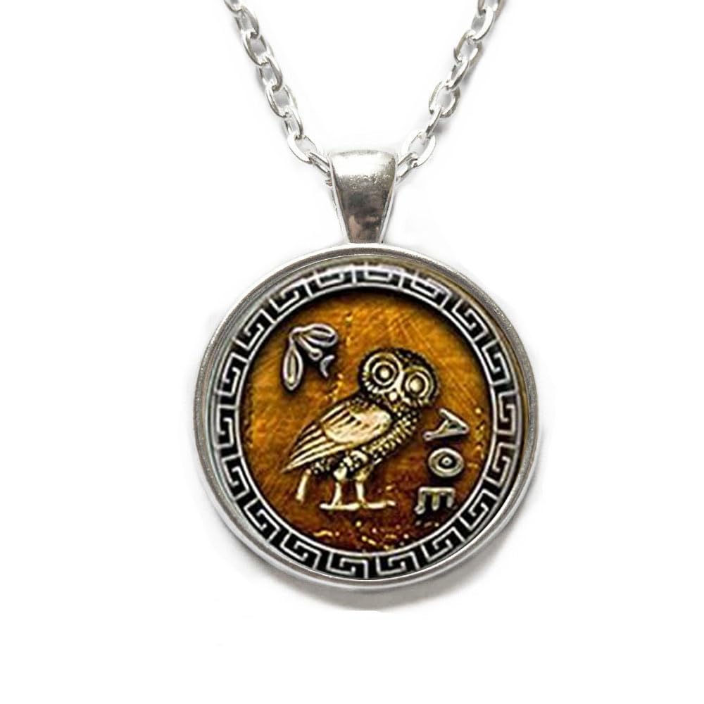 QUTAAthena's Owl Pendant Jewelry Glass Cabochon Necklace (1)