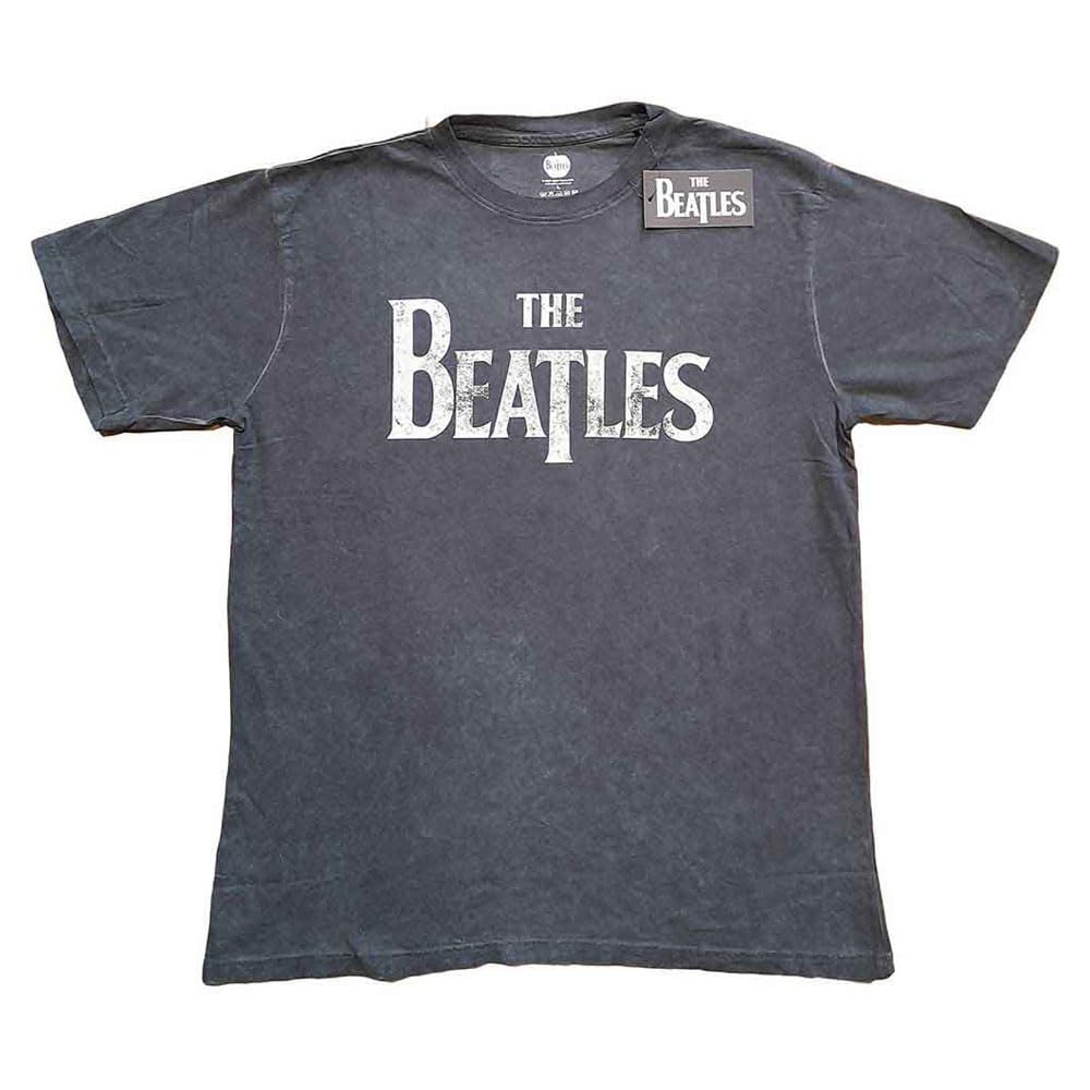 The Beatles Drop T Logo Snow Wash T Shirt - Les Beatles, Paul McCartney, John Lennon, RIngo Starr, George Harrison The Beatles Drop T Logo Snow Wash T Shirt