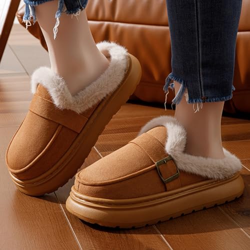 Platform Clog Slippers for Women Fuzzy,Womens House Bedroom Slippers Platform Shoes Indoor and Outdoor with Furry Lining Non-Slip Sole Memory Foam Slip on2