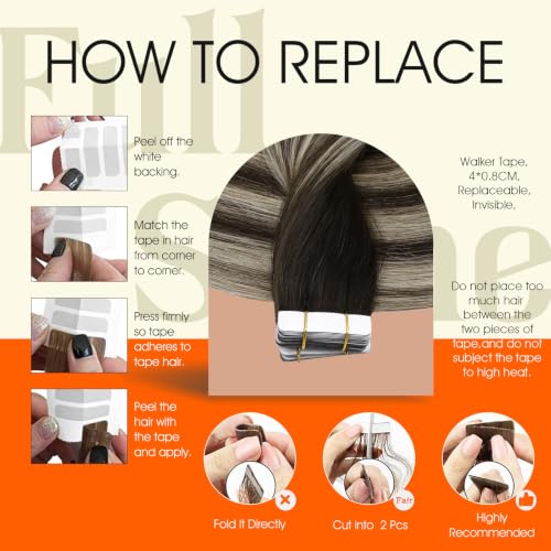 Image of Full Shine Human Hair Tape In Extensions, Brown Platinum 18 Inch