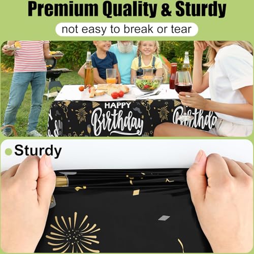 Image of Smiry Disposable Table Cloth - 15 Pack, 54 x 108 Inch Waterproof Rectangle Tablecloths for Parties, Decorative Plastic Table Cover, Leakproof & Sturdy, Black & White