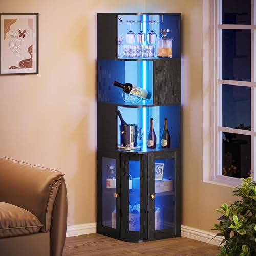 YITAHOME Corner Wine Cabinet with LED Lights...
