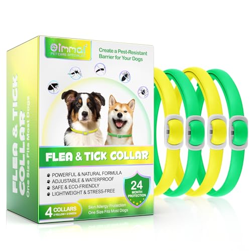 Collare per cani 4 pezzi, dog flea collar, regolabile e impermeabile, sicuro e naturale, lunghezza 60 cm, protezione 24 mesi, per tutti i cani