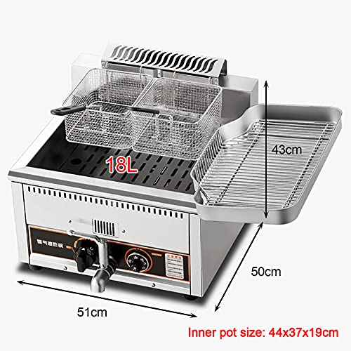 Generic Professionelle Gasfritteuse, kommerzielle Edelstahl-Fritteuse mit Korb & Ölablassventil für Pommes-Restaurants Supermärkte (15/18 Liter) – Bild 3
