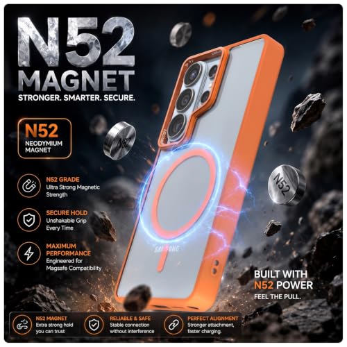 Image of Pikkme Back Cover for Samsung S26 Ultra 5G | Shockproof | Mag-Safe Compatible | Hard Transparent Back | Premium Raised Camera Protection | Bumper Case (Orange Mag-Safe)