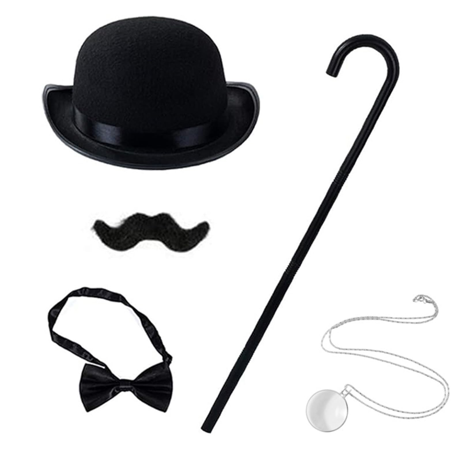 X-Institute Halloween Monopolys Man Costume Accessories Gentlemen Costume Bowler Hat Mustache Monocle Cane Necktie Rich Man Rich