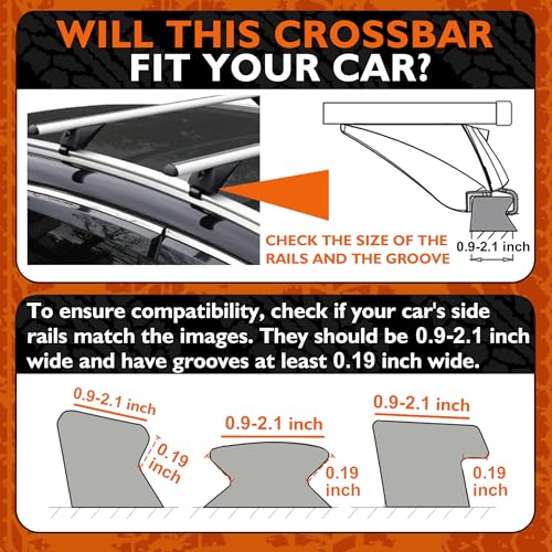Image of RoofPax Car Roof Rack Cross Bars 53 inch for Flush Side Rails Adjustable Fit with Straps Set of 2 Aluminum Rust Resistant Crossbars with 150lbs Load Capacity Fits Cars with Grooved Flush Rails