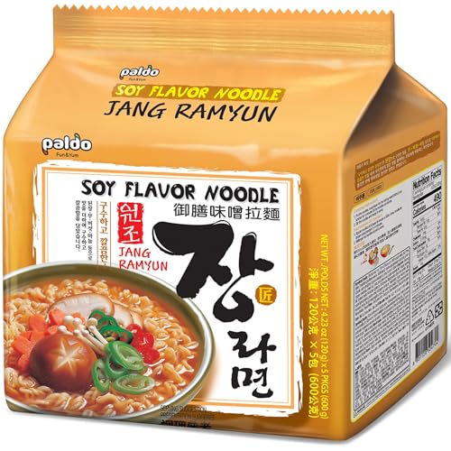 Paldo Fun & Yum Jang Ramen Mild Instant Noodles with Soup, Soy Flavored Broth, Savory Flavor Best Oriental Style Korean Ramyun, K-Food, 팔도 장라면 120g (4.23 oz) x 10 Pack