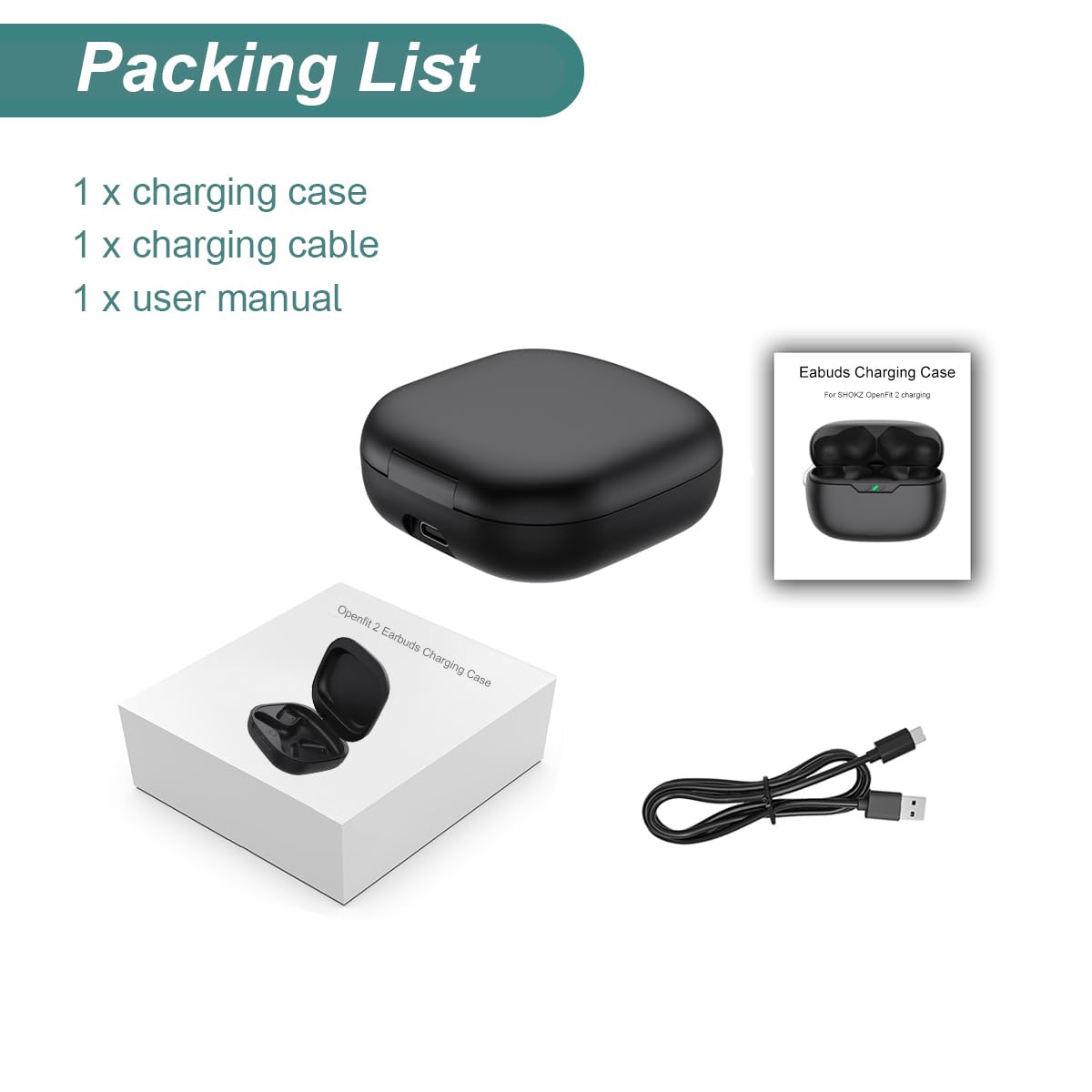 Kissmart Etui ładujące do Shokz OpenFit 2/OpenFit 2+, zamiennik etui na ładowarkę do słuchawek Shokz T920 T921 Open Ear (500 mAh)