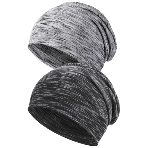 flintronic Beanie Mütze, 2 Stücke Slouch Beanie Mütze aus Baumwolle, Leicht und Weich, Elastische, für Herren und Damen, Dunkelgrau + Grau