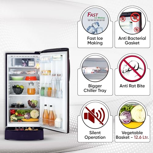 Image of LG 185 L, 5 Star, Smart Inverter, Direct Cool Single Door Refrigerator (GL-D201APIU, Purple ILAN, Moist N Fresh, Auto Smart Connect & Base Stand Drawer)