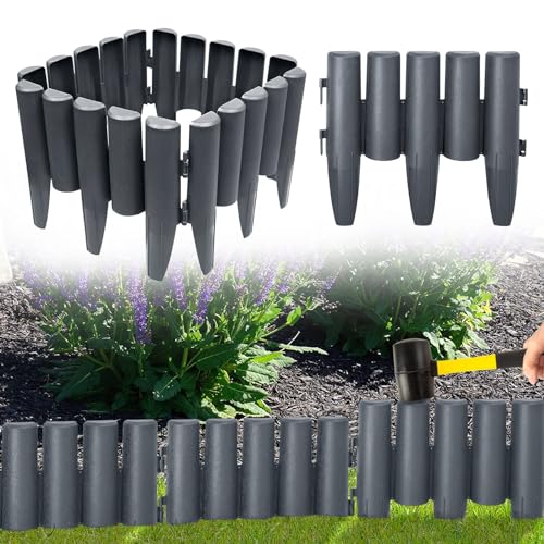 LZQ Bordo per prato, palizzate, effetto legno, 1 elemento (LxH): 28,0 cm x 24,0 cm, palizzata da giardino – 2,8 m