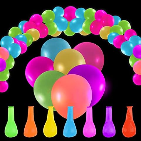 100 Pieces Neon Balloons Glow in The Dark Paint Blacklight Neon Party Decorations, Latex Balloon Solid Color Balloons for Birthday Wedding Arch Themed Party Supplies Cover