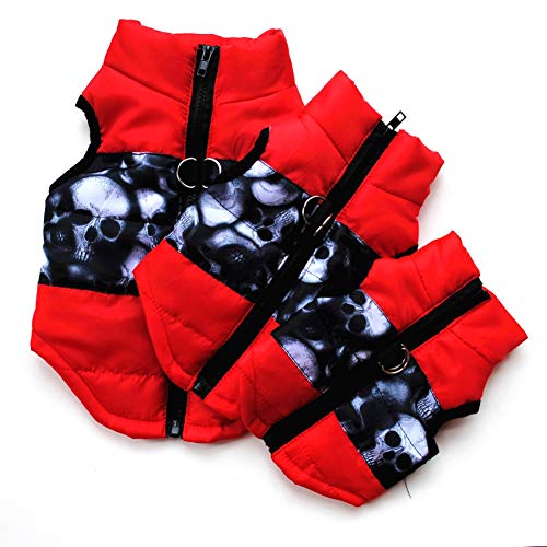 Etophigh Winter-warme Haustier-Hundekleidung-Weste-Jacken-Mantel-Hundegeschirr-Hundemantel-Hundejacke für kleinen Hund/Katze gepolsterte Winter-Kleidung (M, Schwarz rot)
